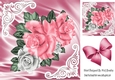 Pretty satin and ornate corners with pink/white roses 8x8