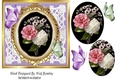 Pretty rose arrangement with butterflies and oval pyramids 7x7 (purple)
