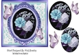 Pretty rose arrangement with butterflies and oval pyramids 7x7 (turq)