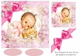 Cute Baby girl cuddling kitty with pink bow in floral frame 7x7