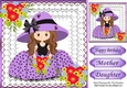 Sweet girl in purple bonnet with flowers on lace 8x8
