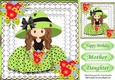 Sweet girl in green bonnet with flowers on lace 8x8