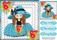Sweet girl in blue bonnet with flowers on lace 8x8