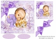 Cute Baby girl cuddling kitty with purple bow in floral frame 7x7