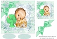Cute Baby Boy cuddling kitty with green bow in floral frame 7x7