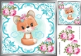 Cute little foxy girl with pink roses 8x8