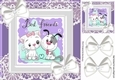 Best of friends cute puppy and kitten with white bows and lace (purple) 8x8