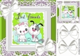 Best of friends cute puppy and kitten with white bows and lace (green) 8x8
