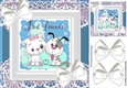 Best of friends cute puppy and kitten with white bows and lace (blue) 8x8