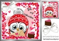 Cute valentine owl with hearts and chocolate 8x8