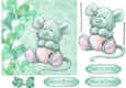 Cute little mouse with turq balloons and bow 7x7
