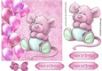 Cute little mouse with pink balloons and bow 7x7