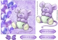 Cute little mouse with purple balloons and bow 7x7
