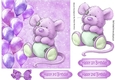 Cute little mouse with lilac balloons and bow 7x7