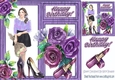 Modern girl with makeup and purple roses in window frame 8x8