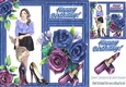 Modern girl with makeup and blue roses in window frame 8x8