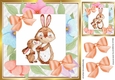 sweet little water colour rabbits in floral frame with bows 8x8