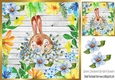 Water colour Bunny playing peekabbo in floral frame 8x8