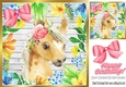 Water colour pretty foal in floral frame with pink bow 8x8