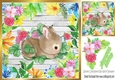 Water colour baby bunny in floral frame with roses 8x8