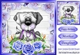 Take me walkies! cute dog with blue roses 8x8