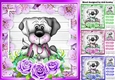 4 Take me for walkies! cute dogs with coloured roses 8x8 card fronts mini kit