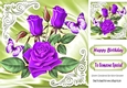 Pretty purple roses with butterflies on satin 8x8