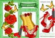 Pretty border of red roses in window with ladies Accessories
