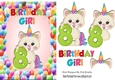 Cute kittys birthday aged (eight) A5