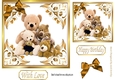 Cute teddy bears in gold ornate frame 7x7 (two)