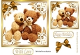Cute teddy bears in gold ornate frame 7x7 (three)