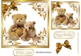 Cute teddy bears in gold ornate frame 7x7 (four)