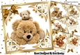 4 Cute teddy bears in gold ornate frames card fronts 7x7 mini kit