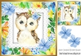 Pretty water colour owl with tropical flowers 8x8