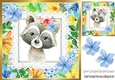 Pretty water colour badger with tropical flowers 8x8