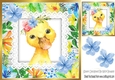 Pretty water colour duck with tropical flowers 8x8