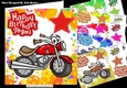 6 Lovely  toony motorbikes in balloon frames card fronts 8x8 mini kit