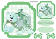 Cute teddy with shoes and present with green bows 7x7 card front