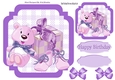 Cute teddy with shoes and present with purple bows 7x7 card front