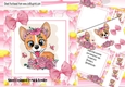 Cute corgi with pink roses in flower frame 8x8 mini kit