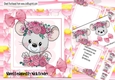 Cute mouse with pink roses in flower frame 8x8 mini kit