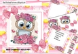 Cute owl with pink roses in flower frame 8x8 mini kit