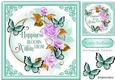 Pretty lilac roses in ornate frame with butterflies 8x8