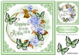 Pretty roses in ornate frame with green butterflies 8x8