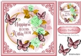 Pretty roses in ornate frame with pink butterflies 8x8