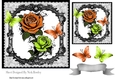 Gothic orange & lime ornate roses with black lace & butterflies 7x7