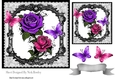 Gothic purple & pink ornate roses with black lace & butterflies 7x7