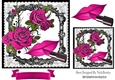 Cerise pink Roses and Lipstick in black lace frame 7x7