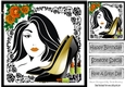 Trendy Girl with fashion and orange/black roses, 8x8 (three)