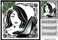Trendy Girl with fashion and silver monochrome/black roses, 8x8 (four)